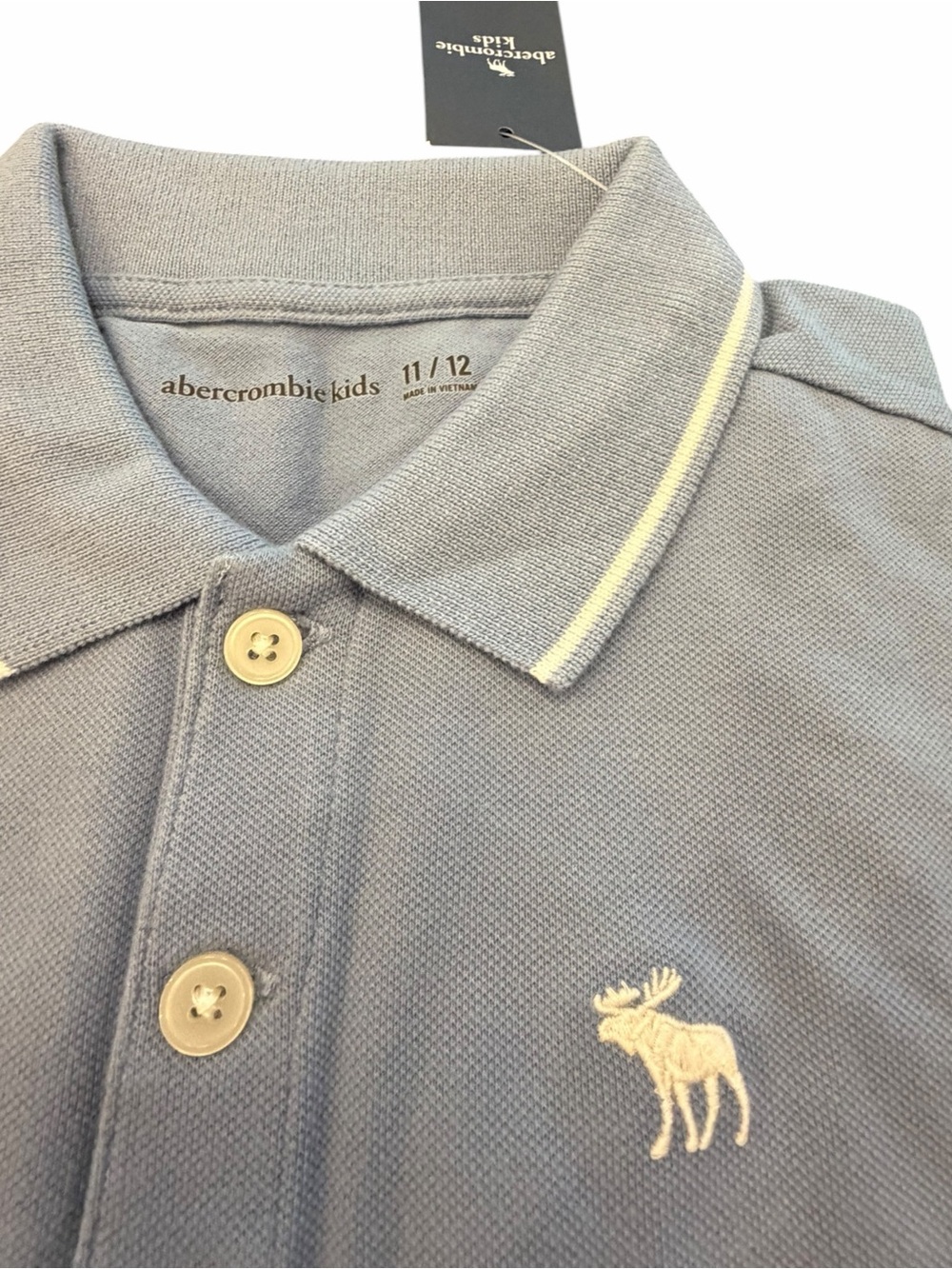 Abercrombie Kids Polo Shirt Boys Light Blue Short Sleeve Size 11/12 Large NEW